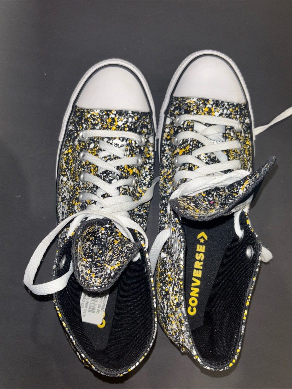Converse High-Top Canvas Sneakers in Black/Yellow Paint-Splatter - Picture 4 of 7